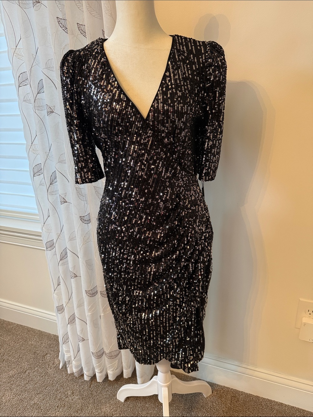 Calvin Klein Black Knit Sequined Dress